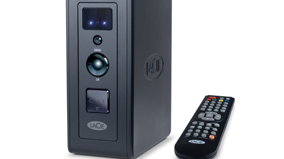 LaCie LaCinema Premier external hard disk with remote control.