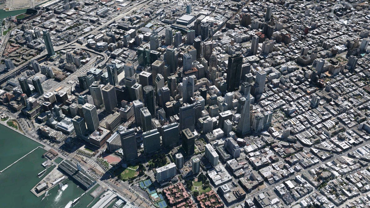 A 3D view of San Francisco in the newly-updated Google Earth app for iOS.