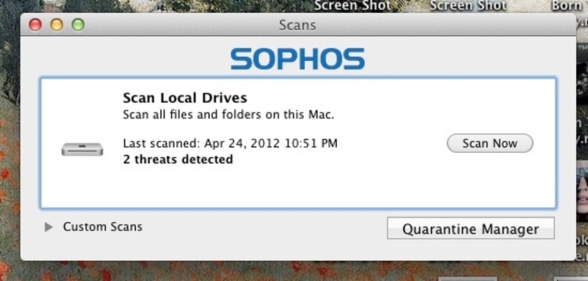Sophos Anti-Virus for the Mac scan-results window