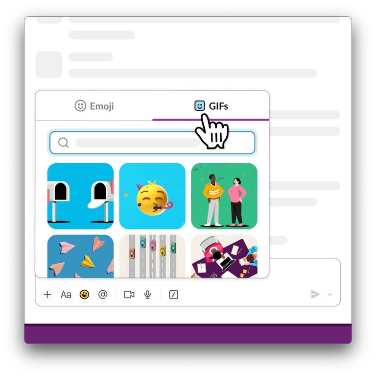 Searching for GIFs in Slack by clicking on the emoji icon