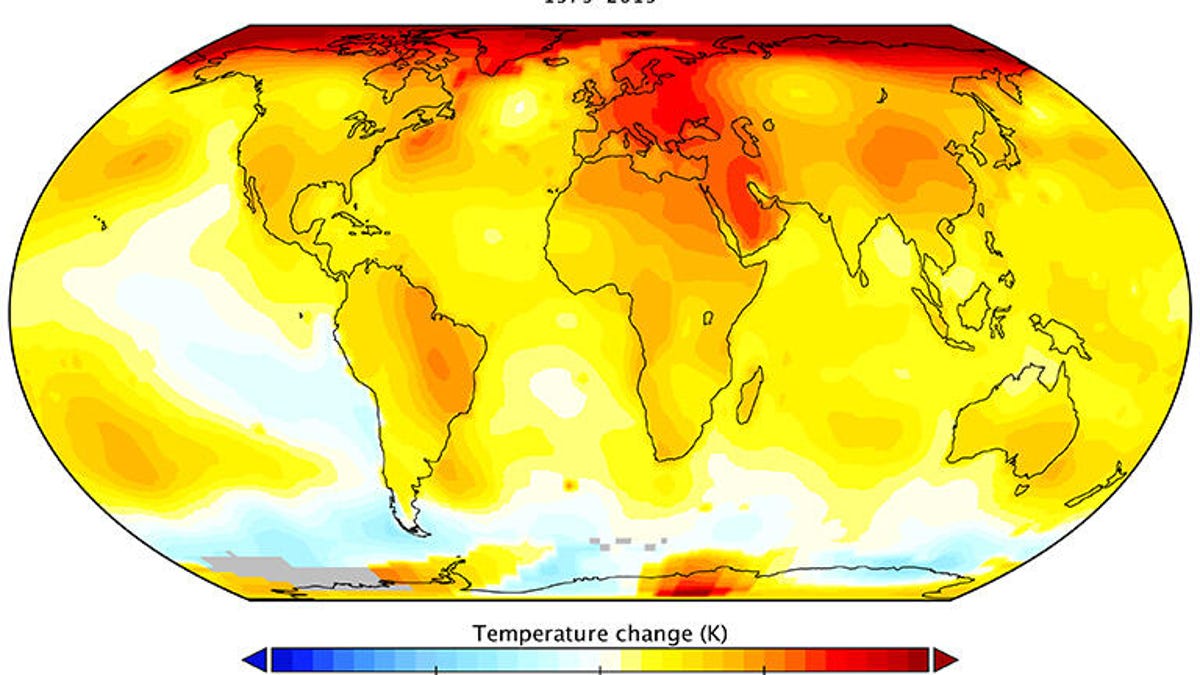 Climate change has warmed global temperatures. This NASA map shows the difference between 1979 and 2019.