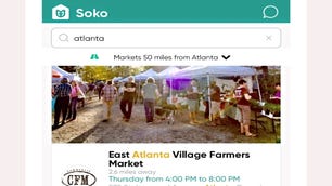 soko app displaying outdoor farmers market with people and stands