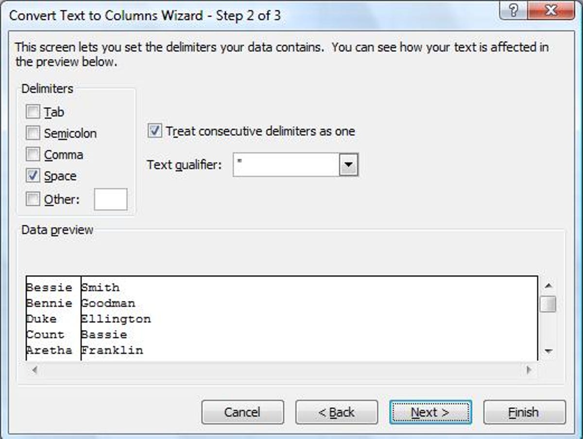 Microsoft Excel's Convert Text to Columns wizard