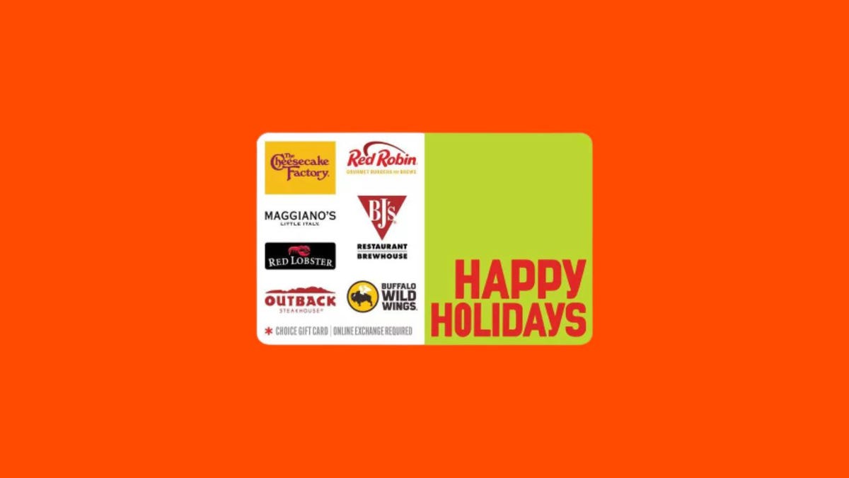 A gift card in front of an orange background.