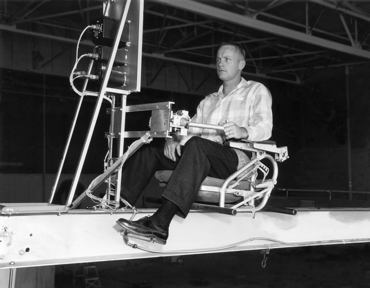 Neil Armstrong on the Iron Cross Attitude Simulator in 1956