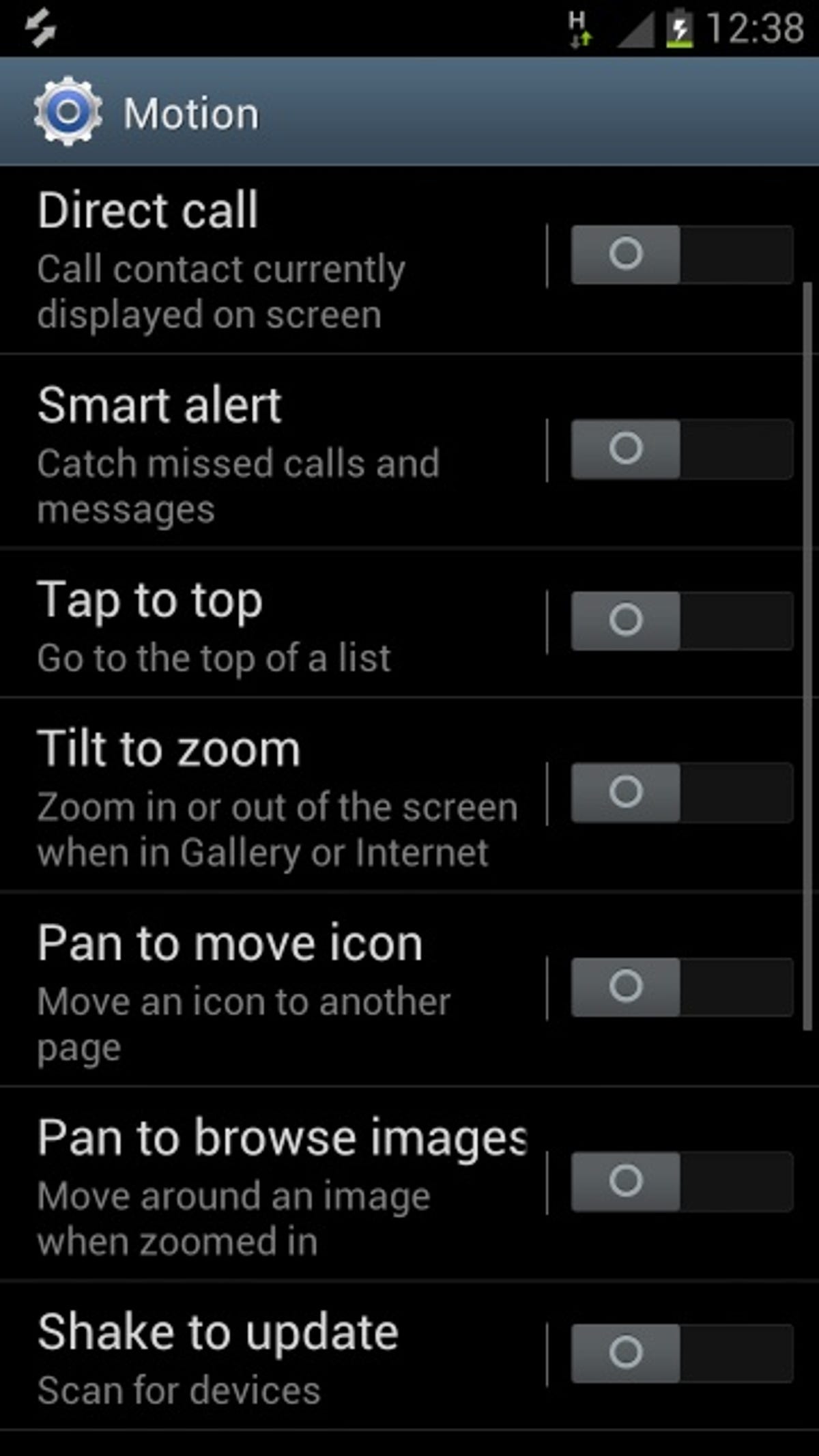 Samsung Galaxy S3 motion settings 1