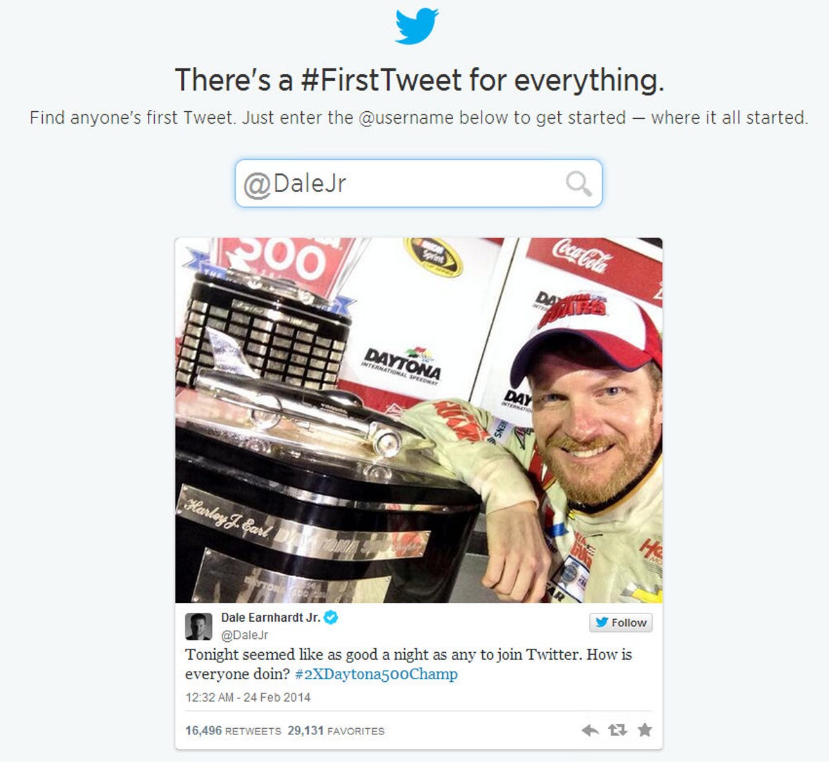 Dale Earnhardt Jr.'s first tweet