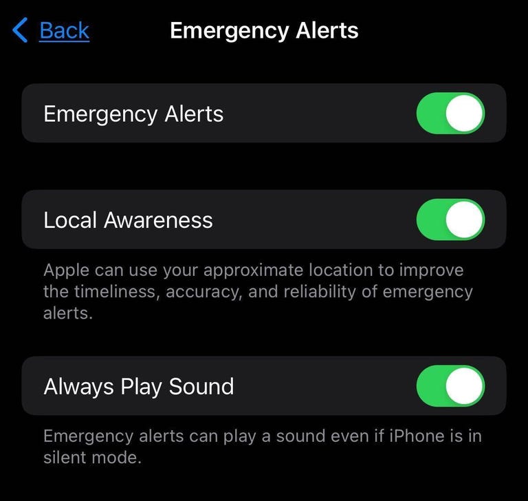 Emergency alerts list in iOS 17.2 beta 1