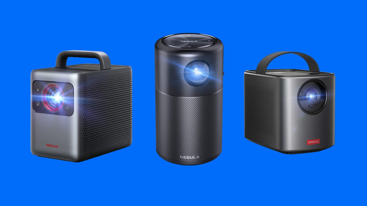Three nebula projector models are displayed against a blue background.