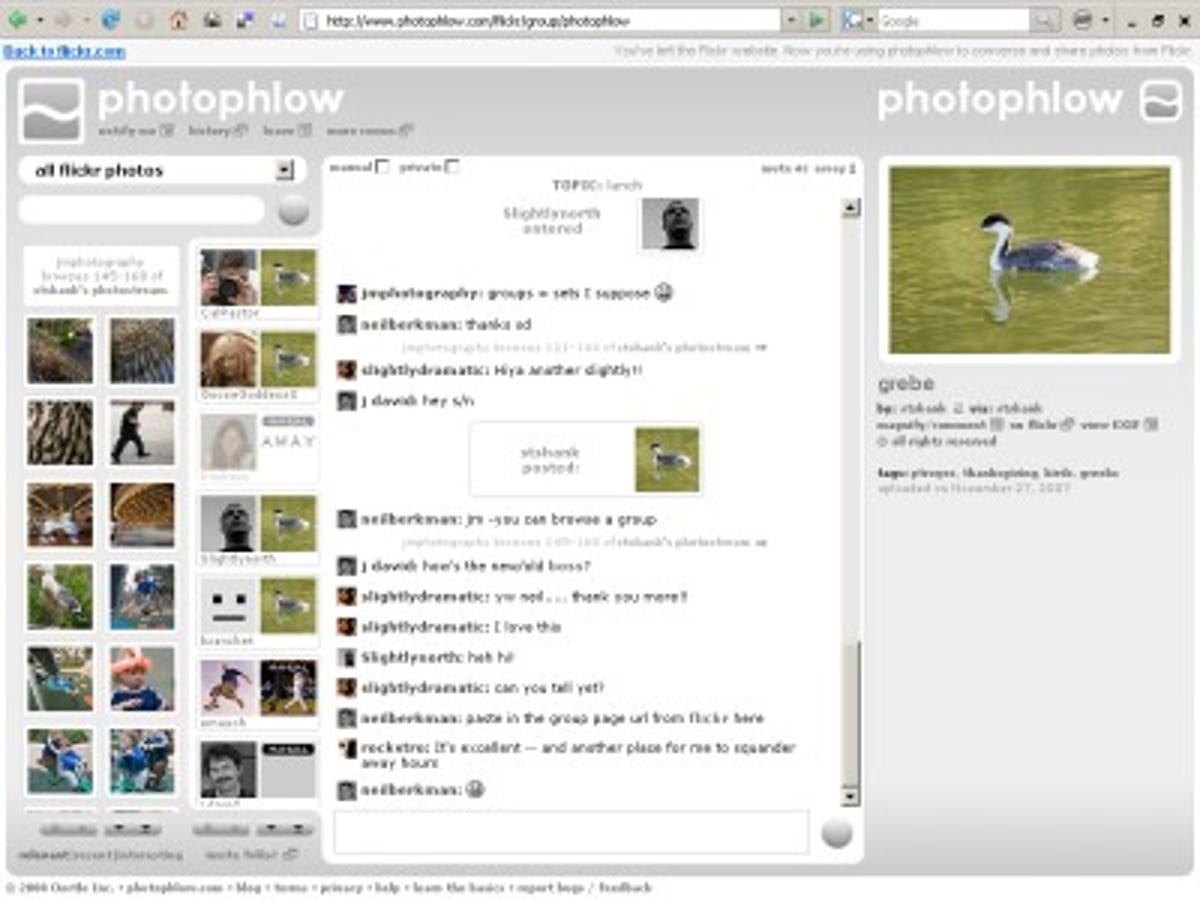 Photophlow, though its development is dormant for now, can make it fun for groups to browse and comment on Flickr pictures.