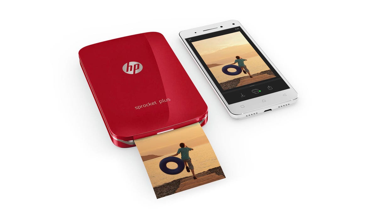 The portable HP Sprocket Plus printer is designed to be used with phones. HP is working on a social printing mode to let multiple people use it at parties.