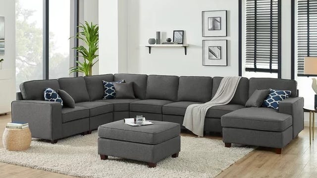 Corner sectional in living room with large ottoman