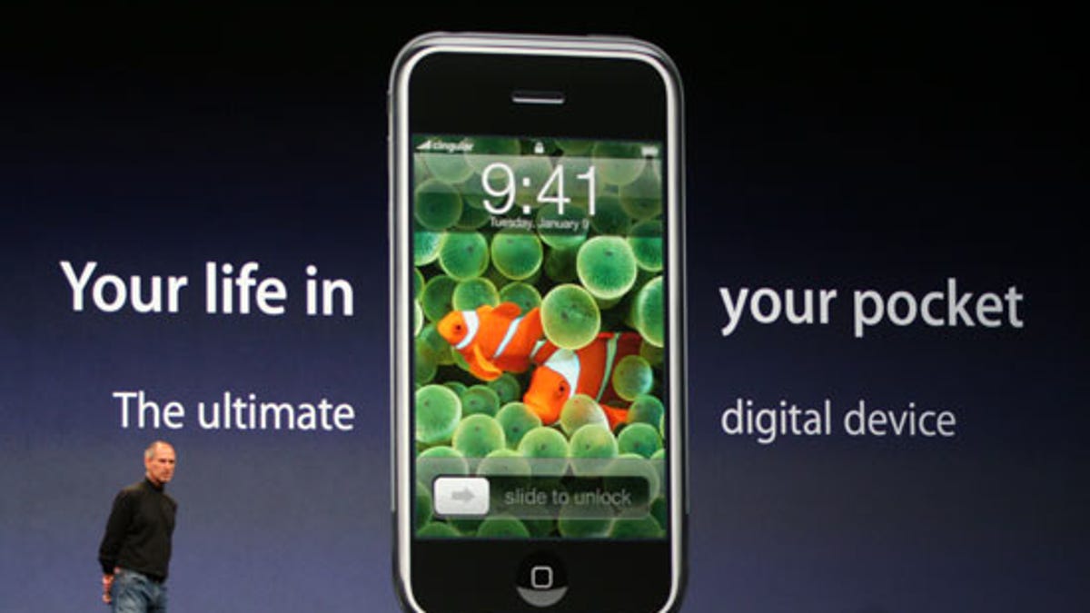 Apple CEO Steve Jobs introducing the iPhone at 2007's Macworld.