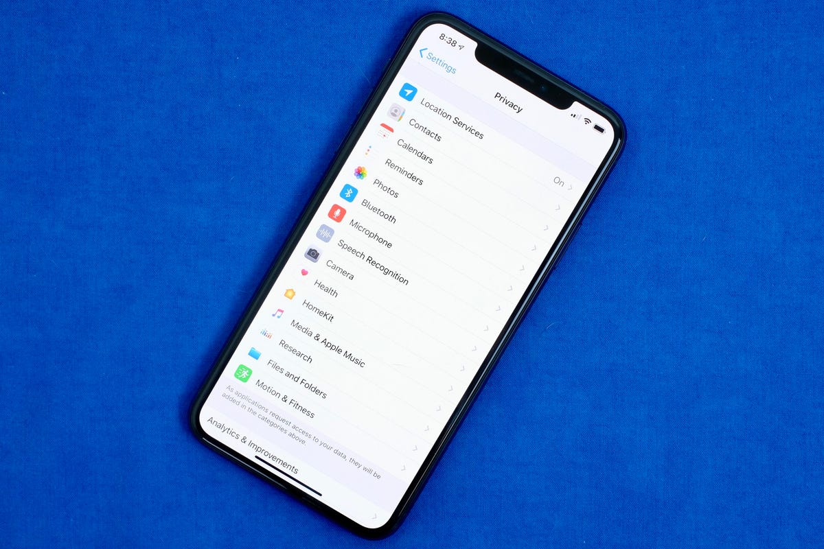 iPhone showing iOS 13 privacy settings