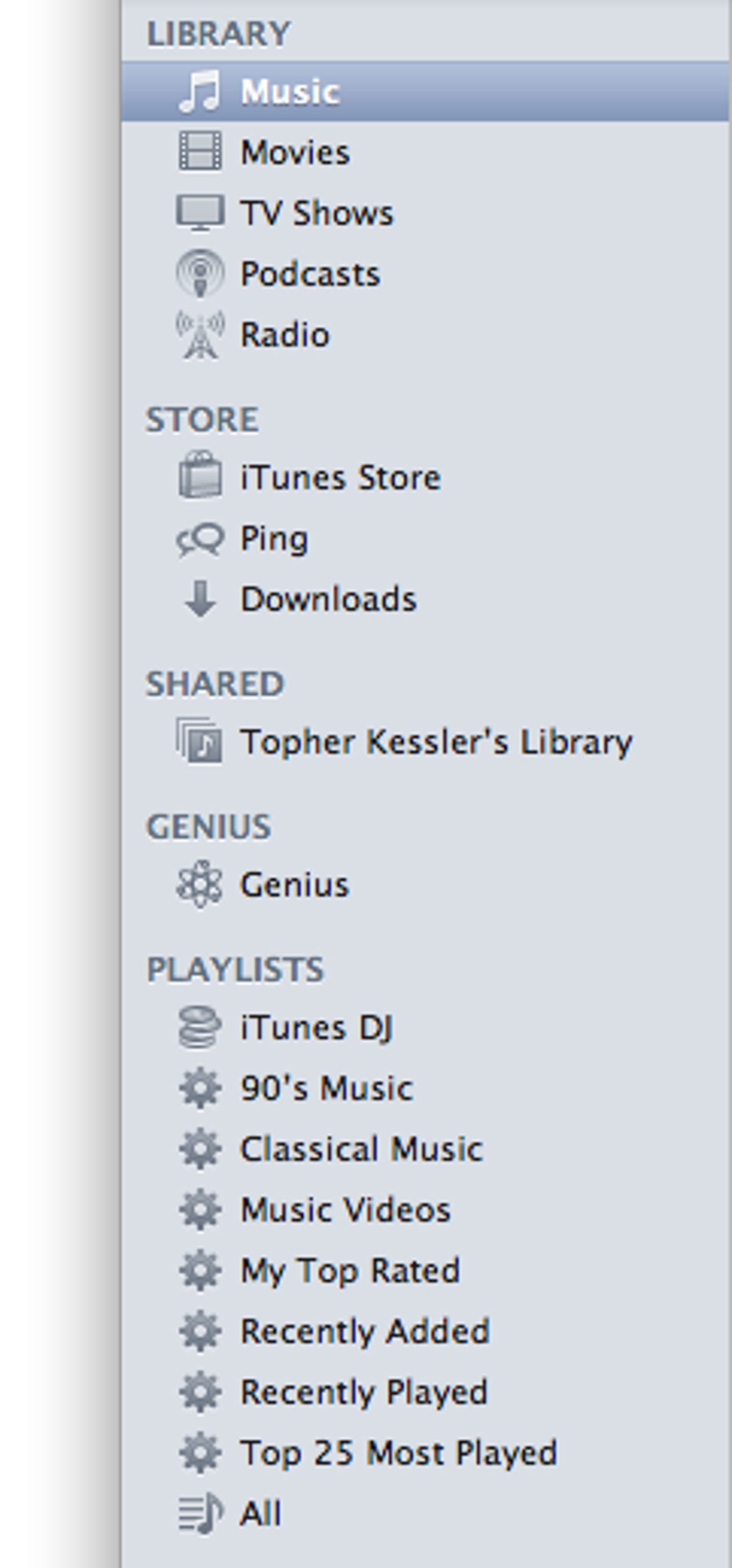 iTunes 10 Sidebar