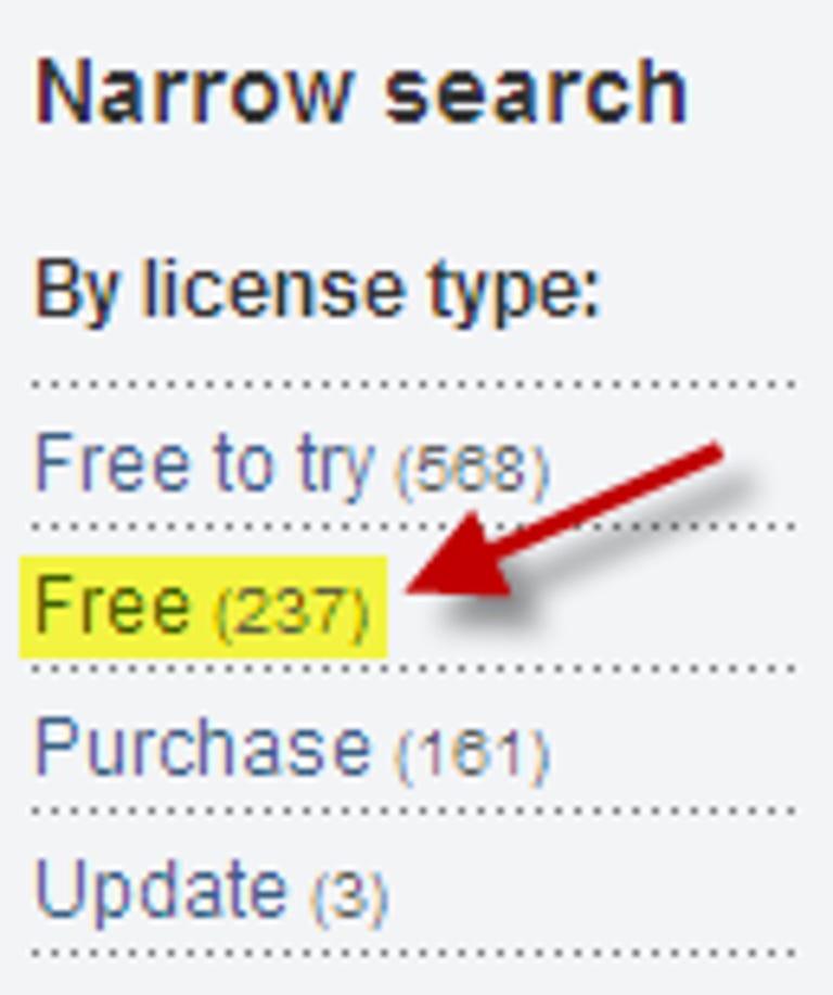Search by license type on Download.com