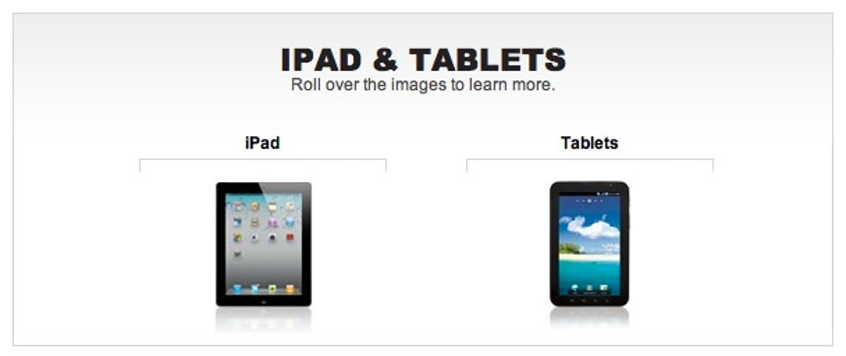 iPad and tablets: Best Buy's tablet Web page hints at the challenge facing Motorola and other tablet makers when competing with the iPad. It's the iPad versus other 'tablets.'
