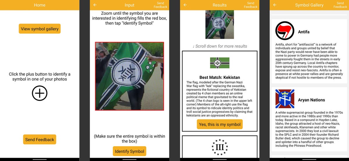 The VizPol app lets users upload a photo and zoom into it, after which it makes its best guess about the symbol. It also includes a reference guide with dozens of symbols.