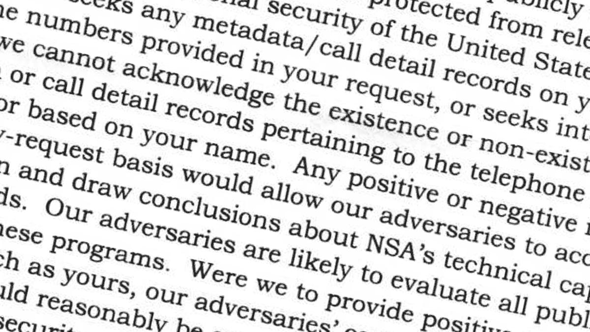 An excerpt of the NSA's rejection of Yev Pusin's request for a copy of any data the agency has about him.