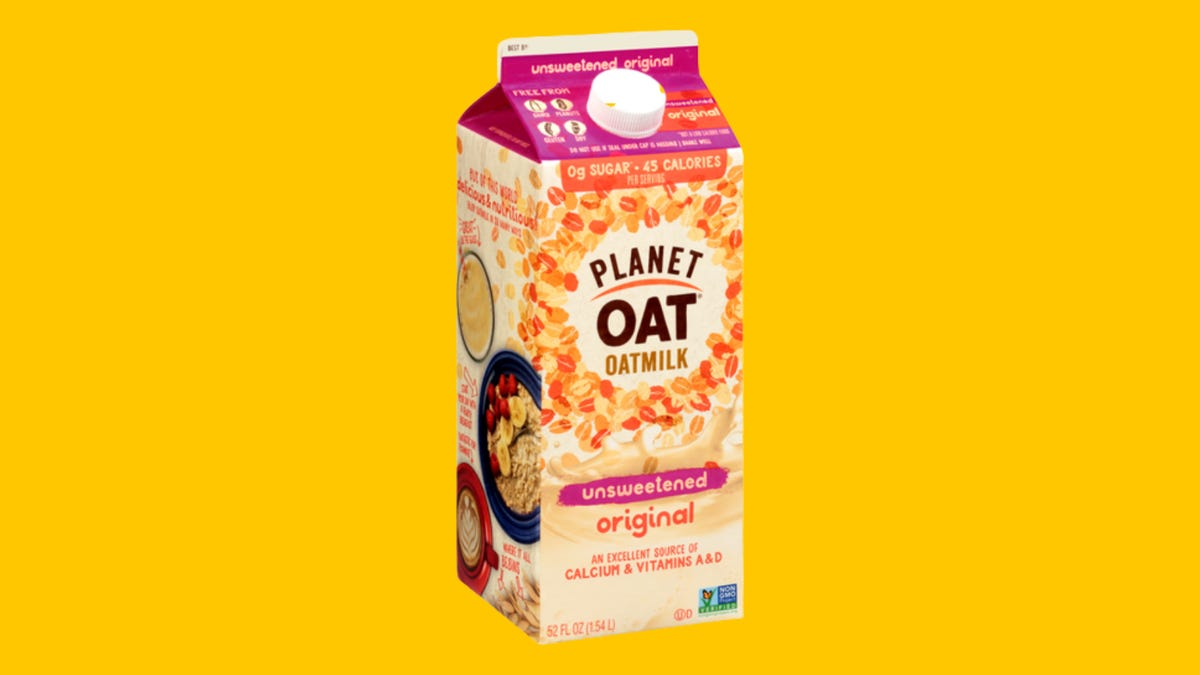 A carton of oat alt-milk.