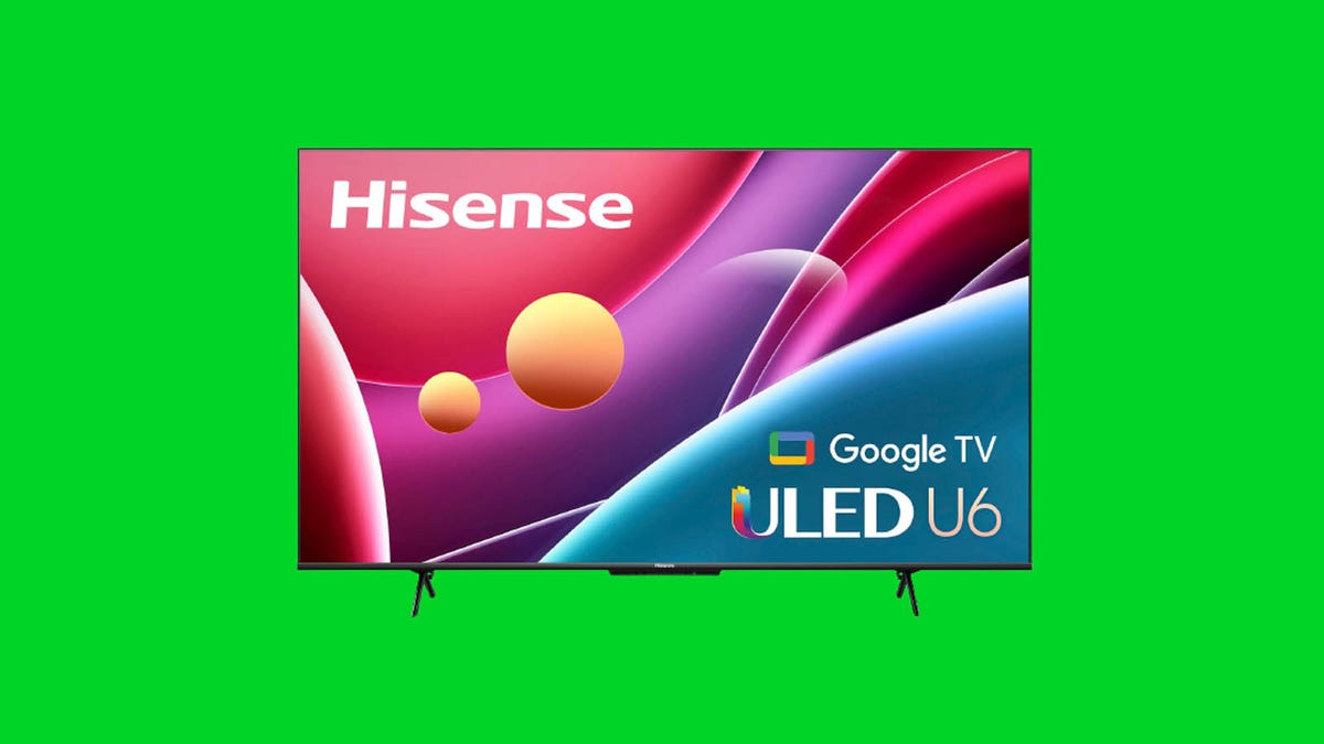 The Hisense U6H ULED 4K Google TV is displayed against a green background.