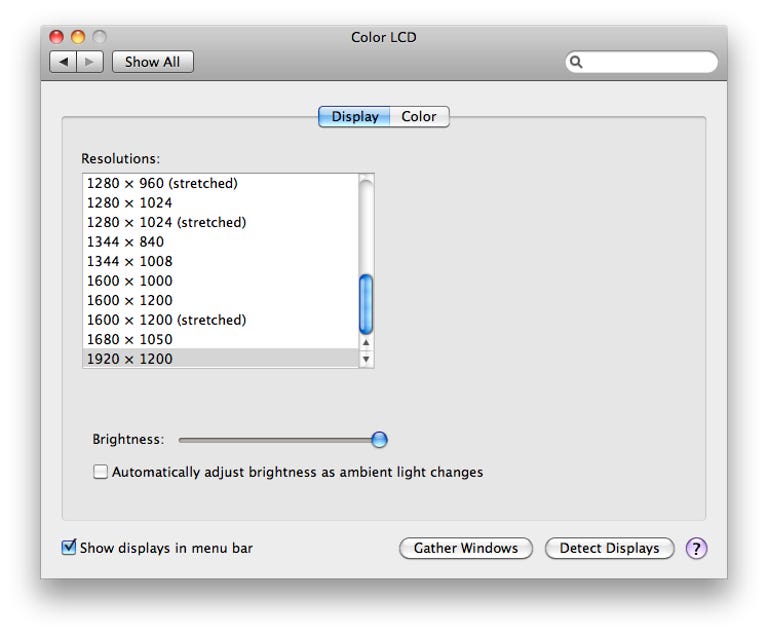 OS X Displays system preferences