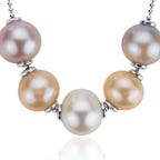 five multi-colored freshwater pearls on silver chain