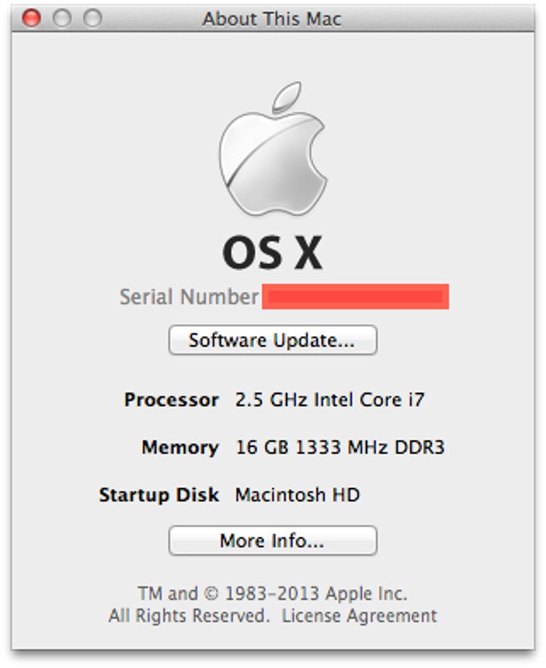Serial number in OS X