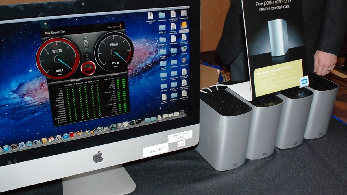 WD's demo of its first Thunderbolt-based external hard drive, the My Book Thunderbolt Duo.