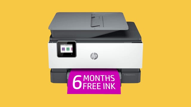 HP OfficeJet Pro on yellow background