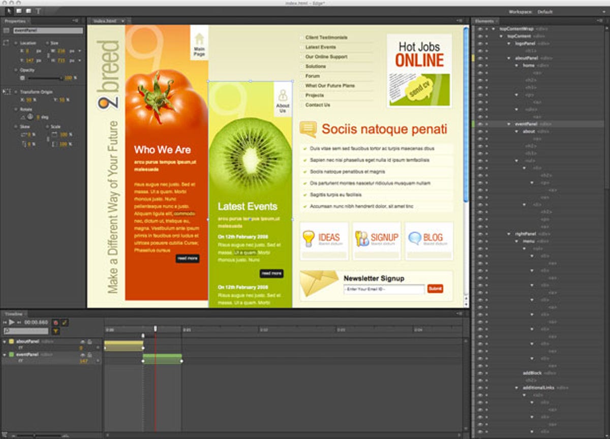 A look at the Adobe Edge interface.