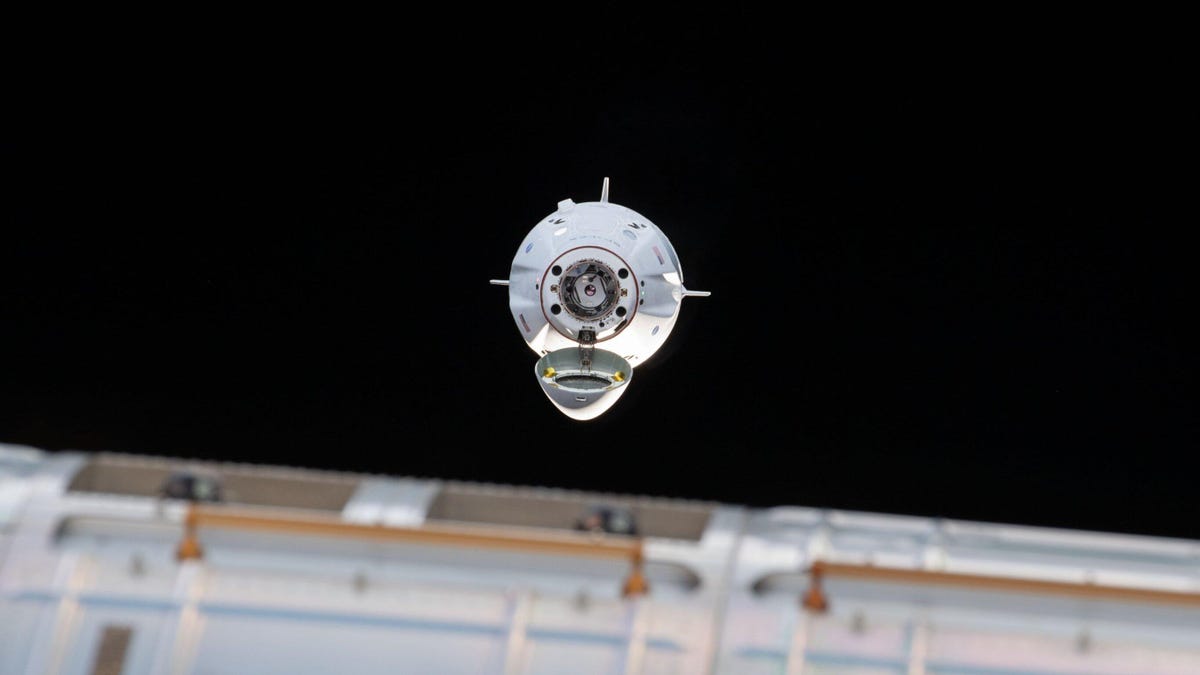 SpaceX Crew Dragon capsule approaching the International Space Station