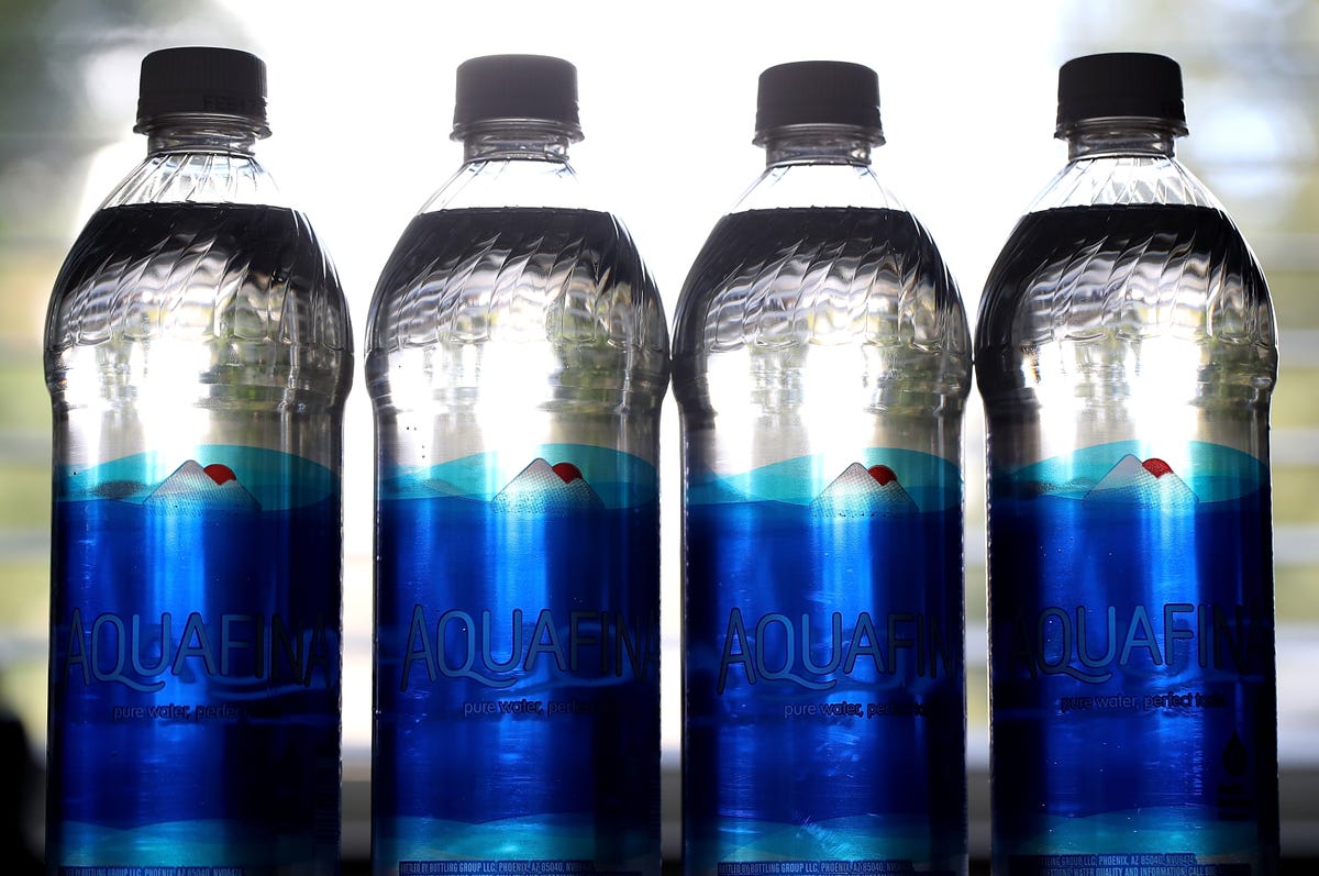 bottles of Aquafina water