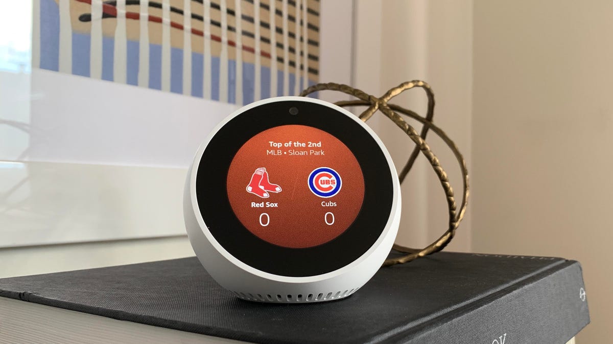 Amazon Echo Spot with Red Sox score on screen