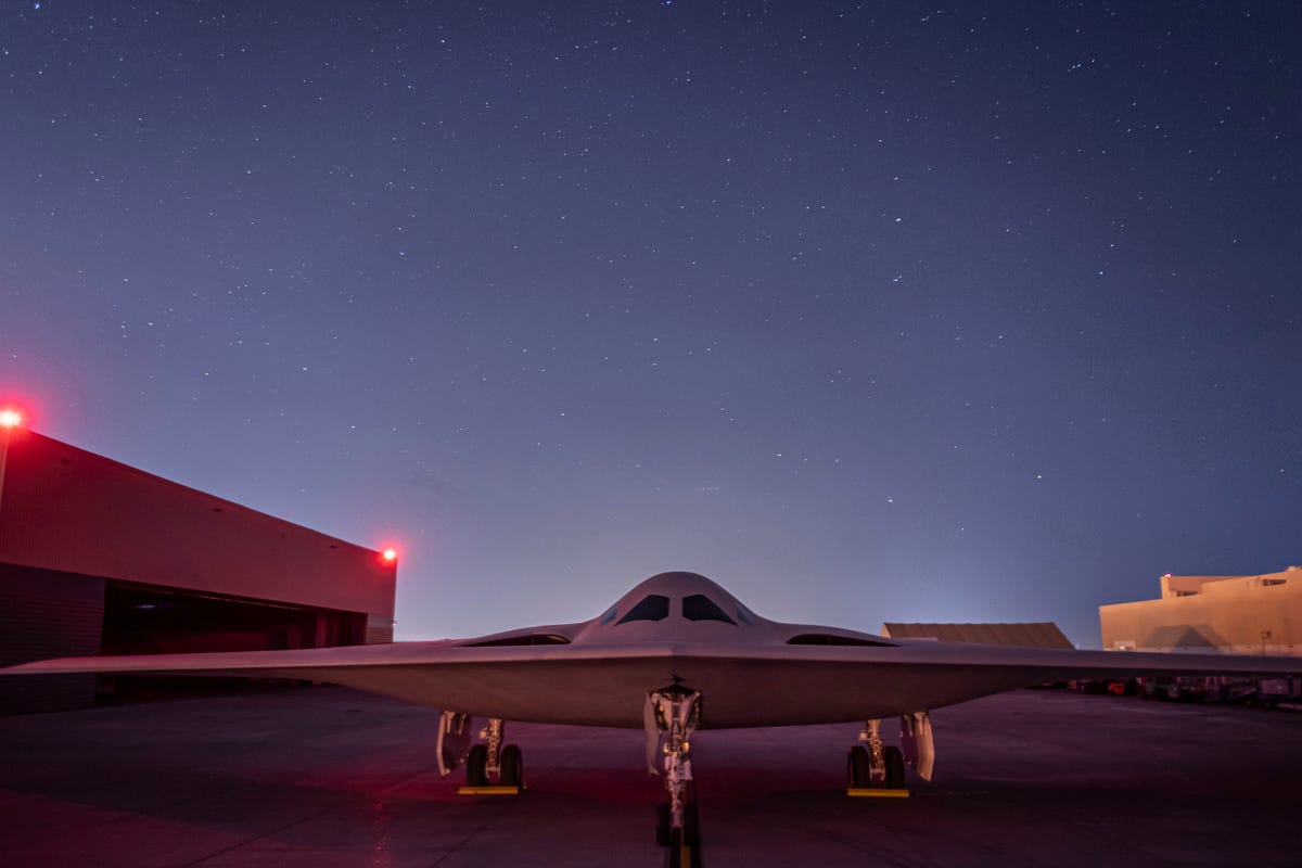 B-21 Raider aircraft, from the front