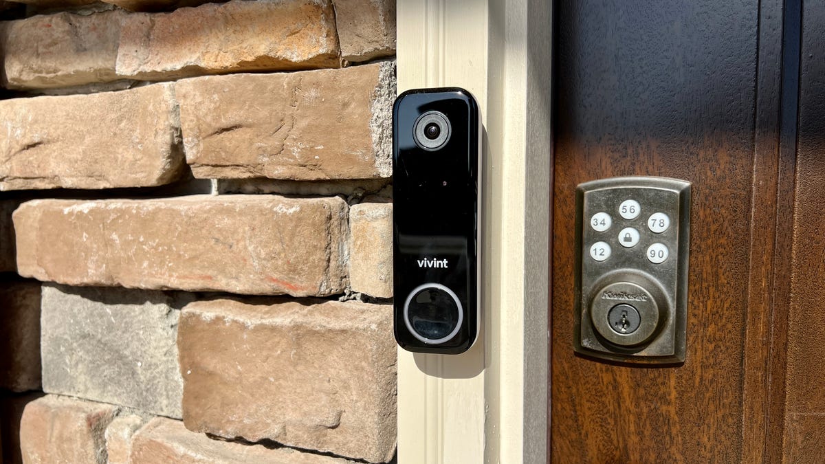 Vivint video doorbell mounted outside of house