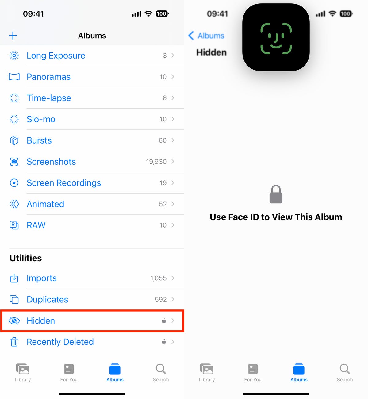 Hidden album in iOS 16