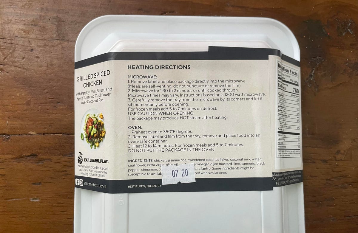 instructions on back of meal