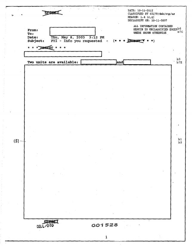 The FBI has not disclosed details about its stingray devices. In response to an open records request from the Electronic Privacy Information Center, the bureau declassified this previously SECRET document but completely redacted it.