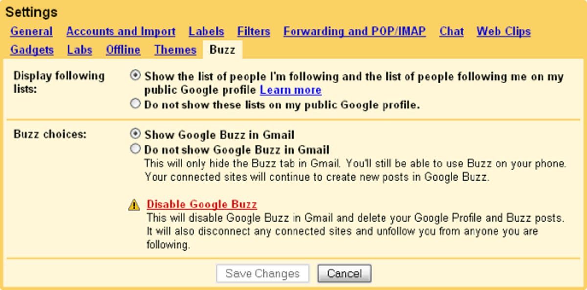 Disable Google Buzz--updated