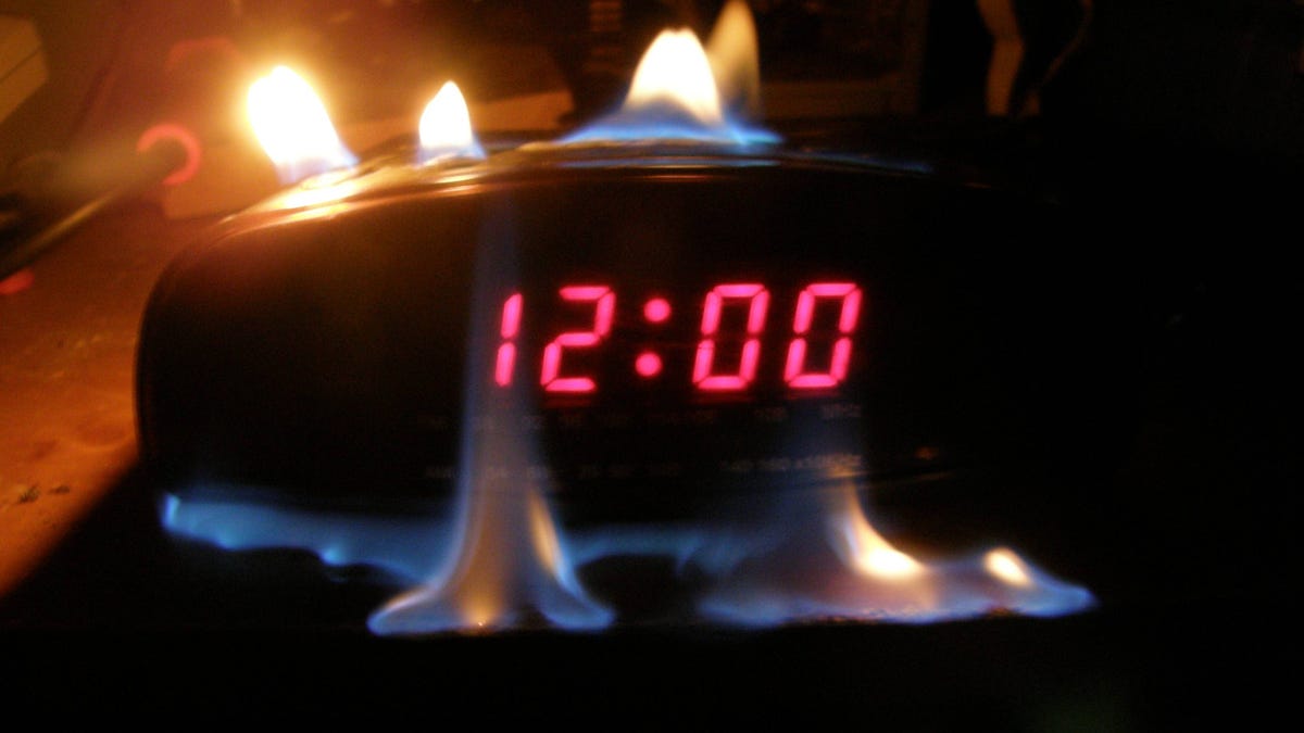 Clock with flames