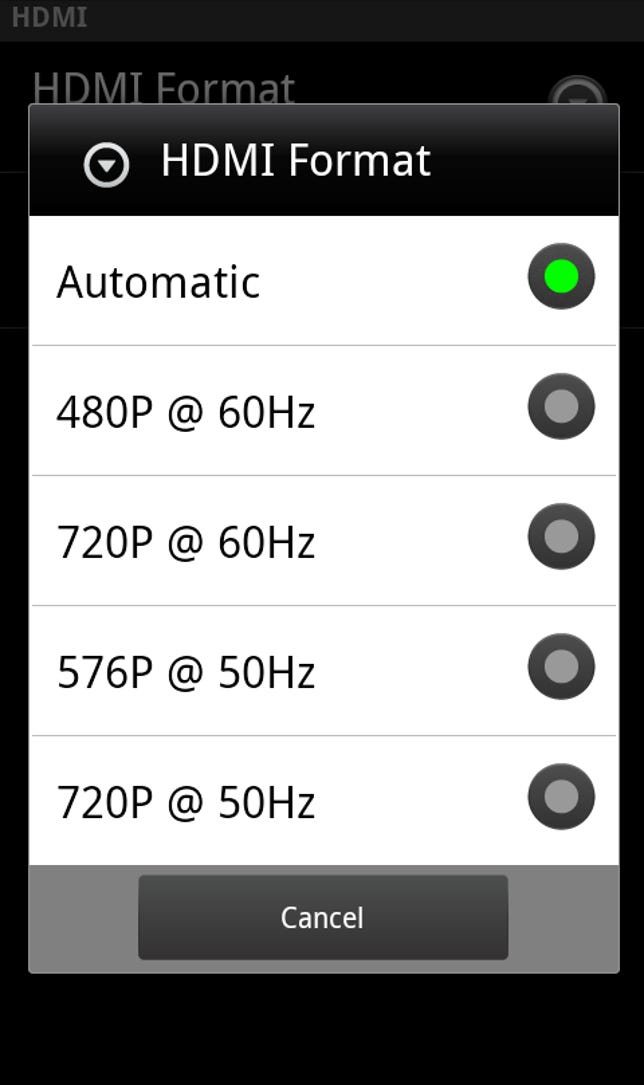 HDMI format settings