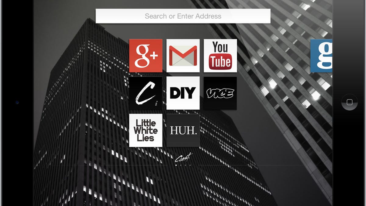 Opera's Coast browser presents users with a grid of icons for Web sites, an interface idea the company thinks will be familiar to people who've used mobile devices.
