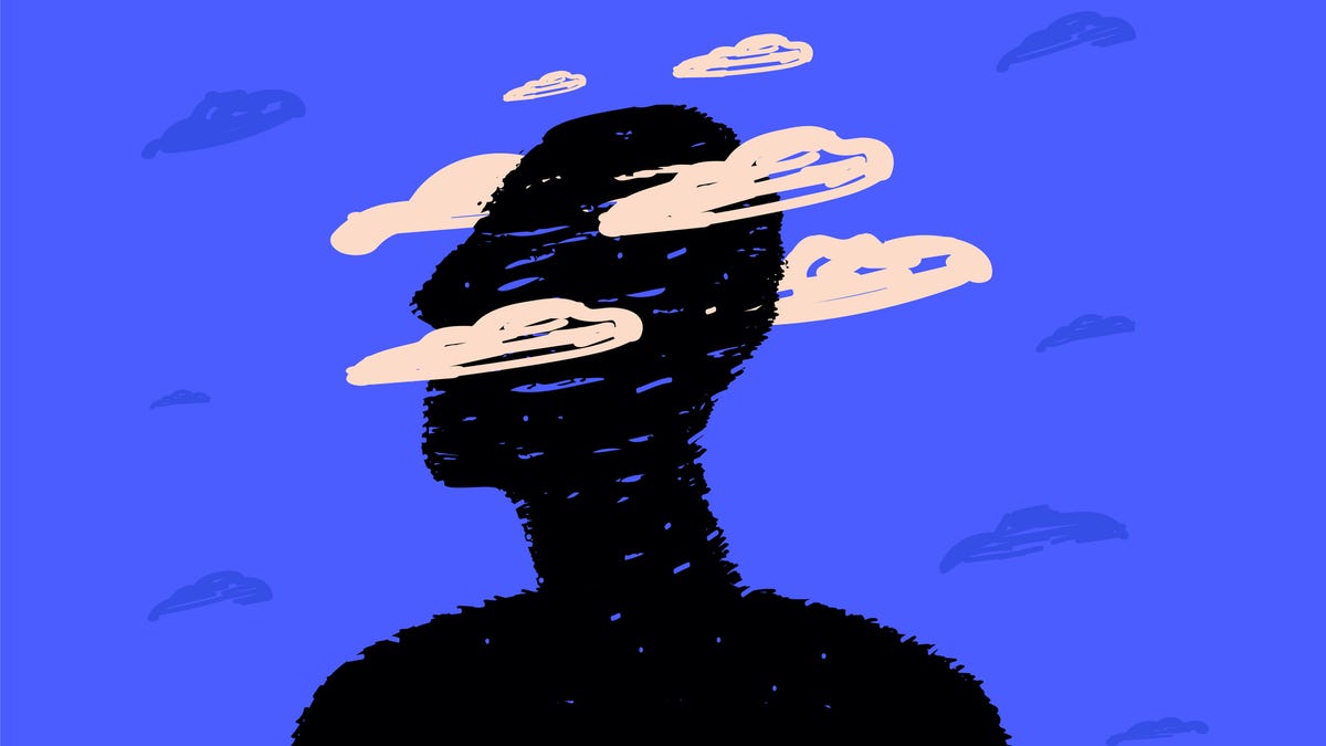 An illustration of a person with clouds around his head