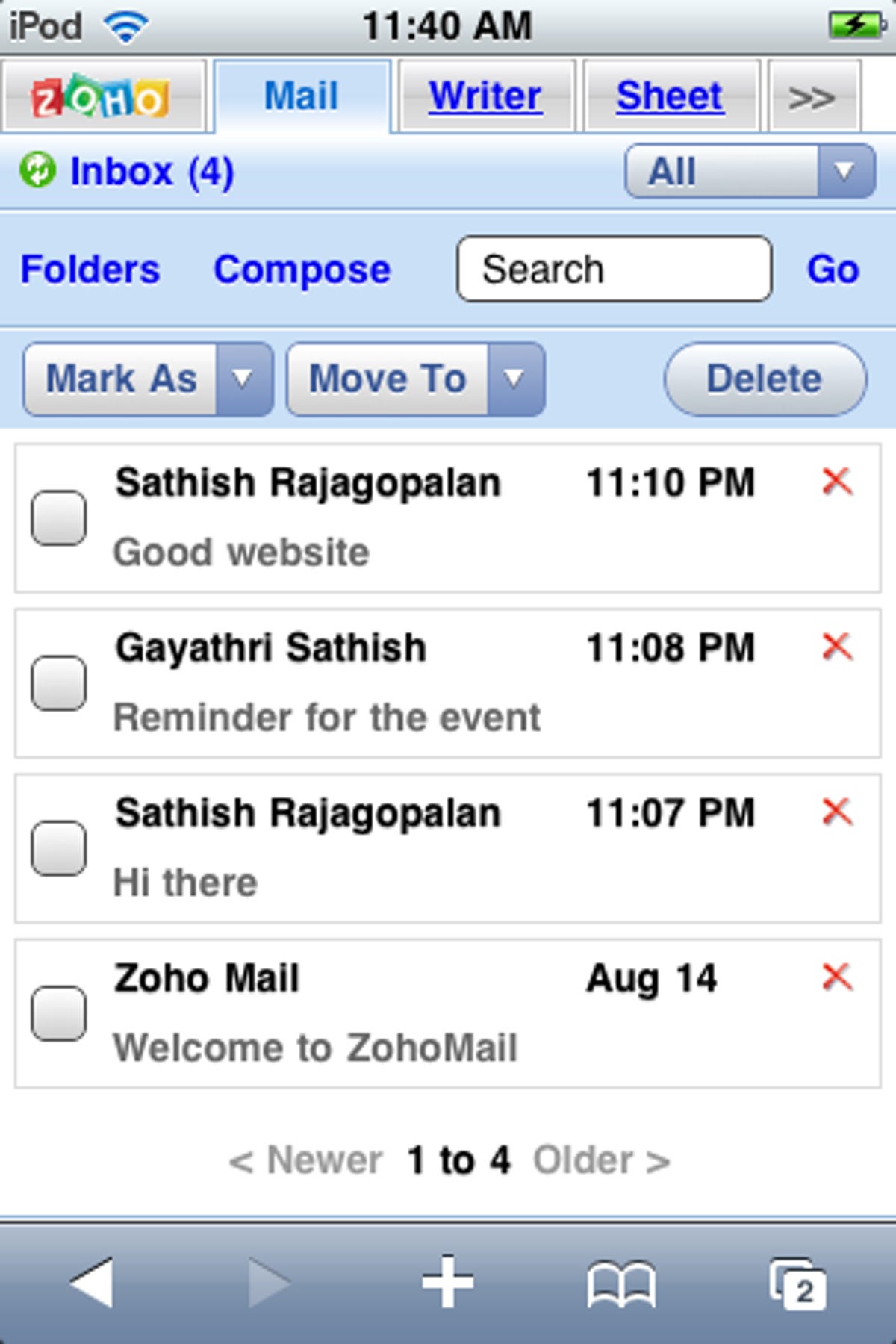 Zoho Mail, out of private beta testing, works on the Apple iPhone.