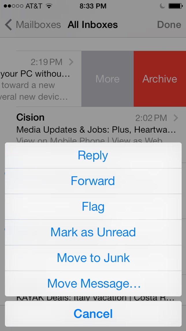 iOS 7 mail options