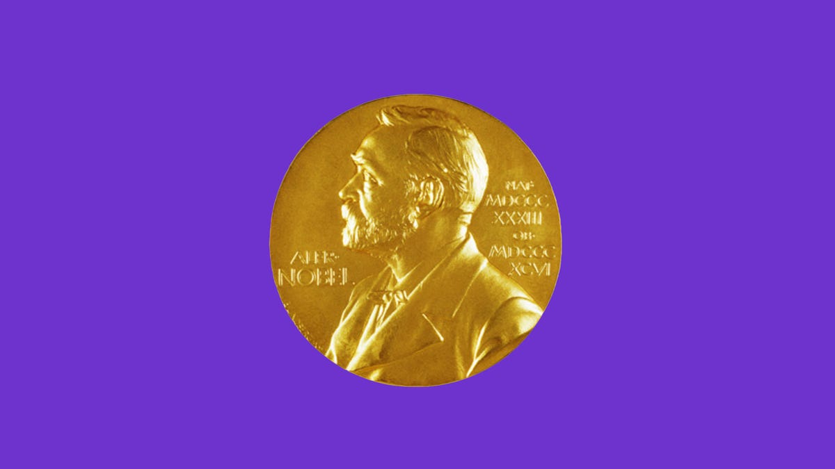The golden disc of the Nobel Prize shows a profile of Alfred Nobel