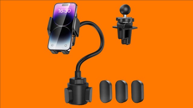 The Tecknet cup phone holder has a flexible gooseneck