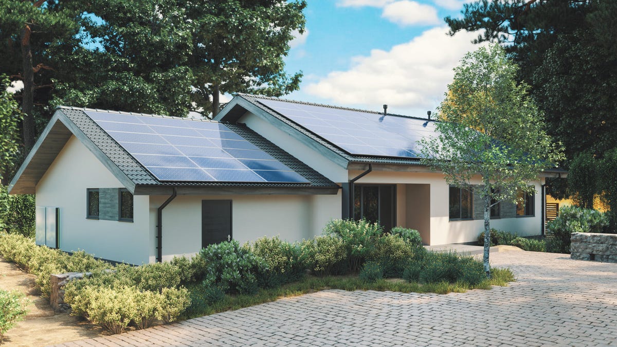 A home with solar panels.
