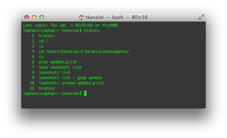 Terminal history in OS X